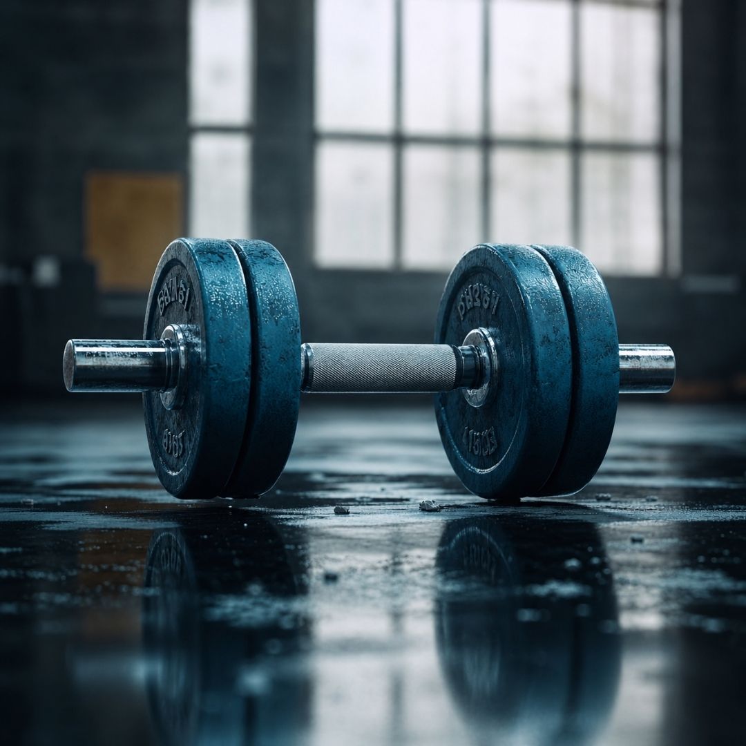 Dumbbell fitness equipment in a gym setting
