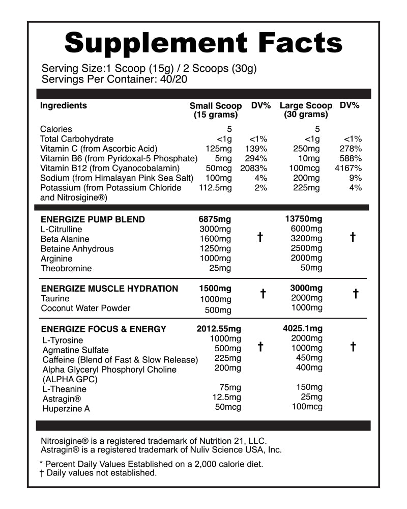 Energize Complete Pre-Workout Pump Blend for Fitness