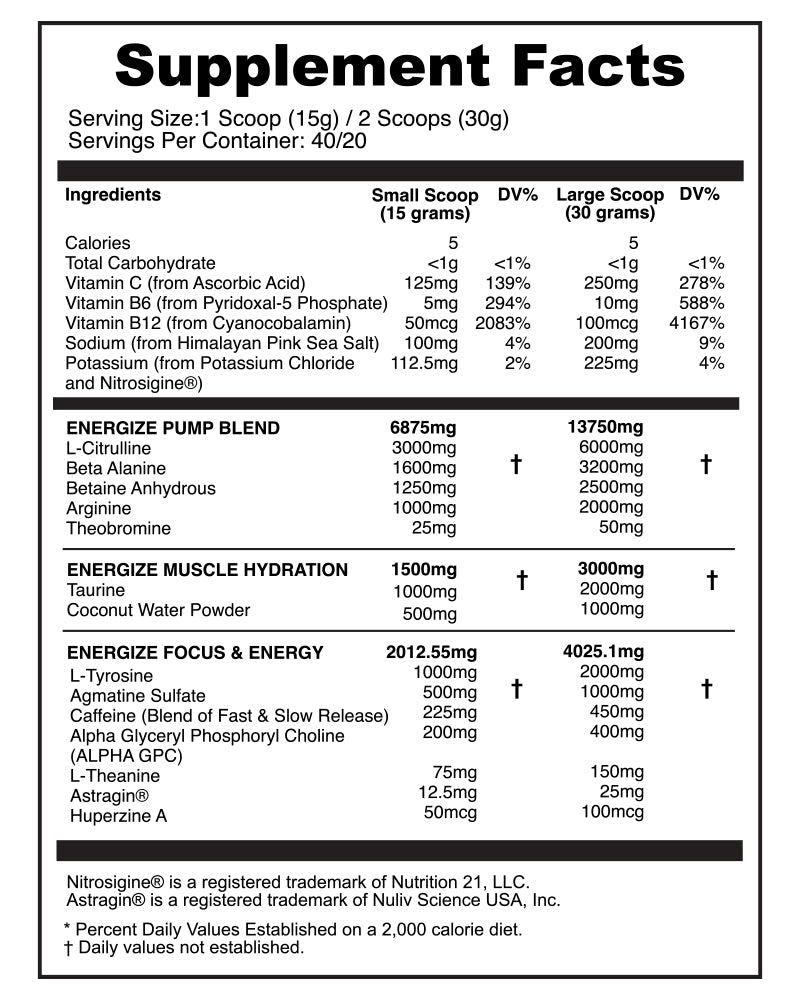 Energize Complete Pre-Workout Pump Blend for Fitness