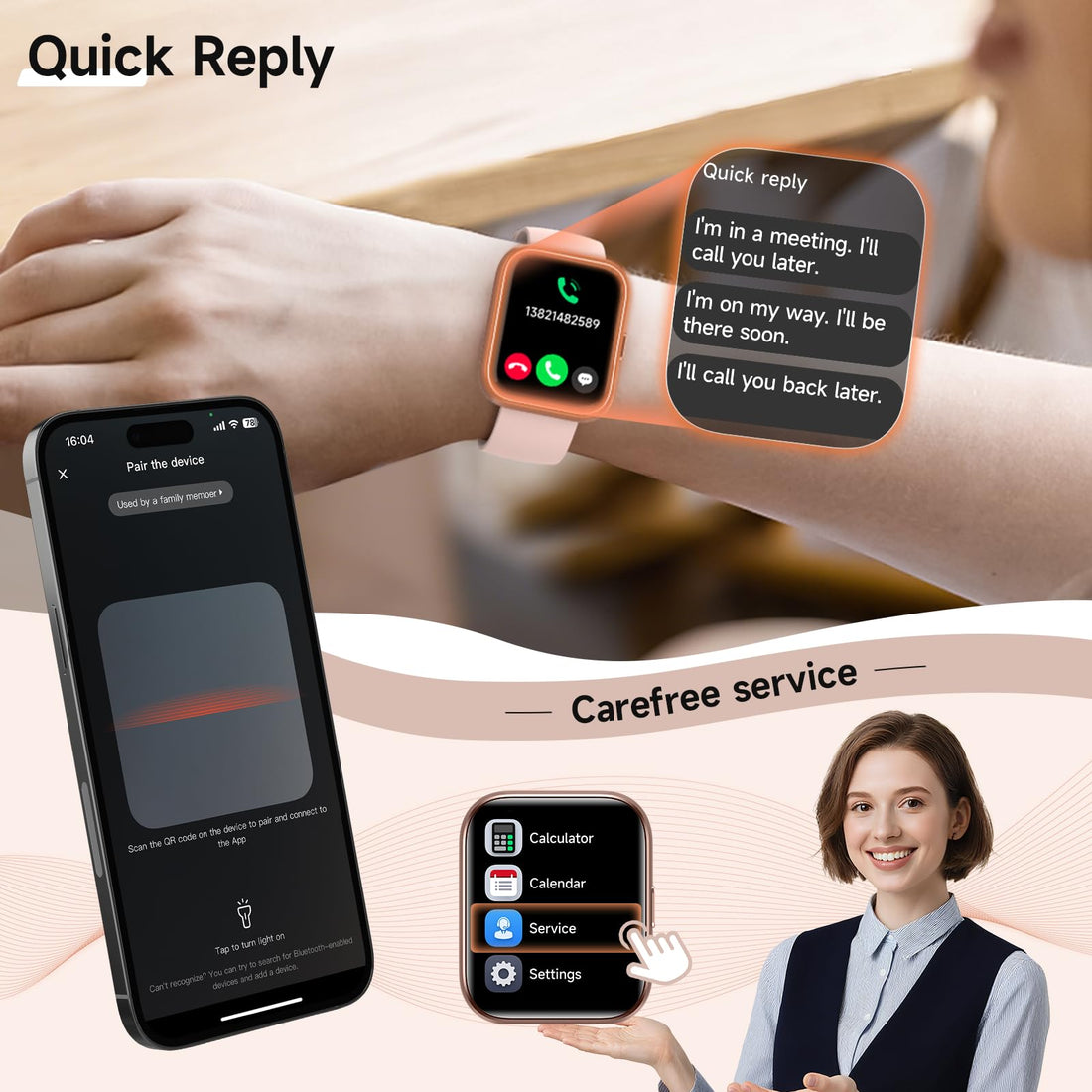 Women's 1.8-Inch Smartwatch Fitness Tracker with Alexa