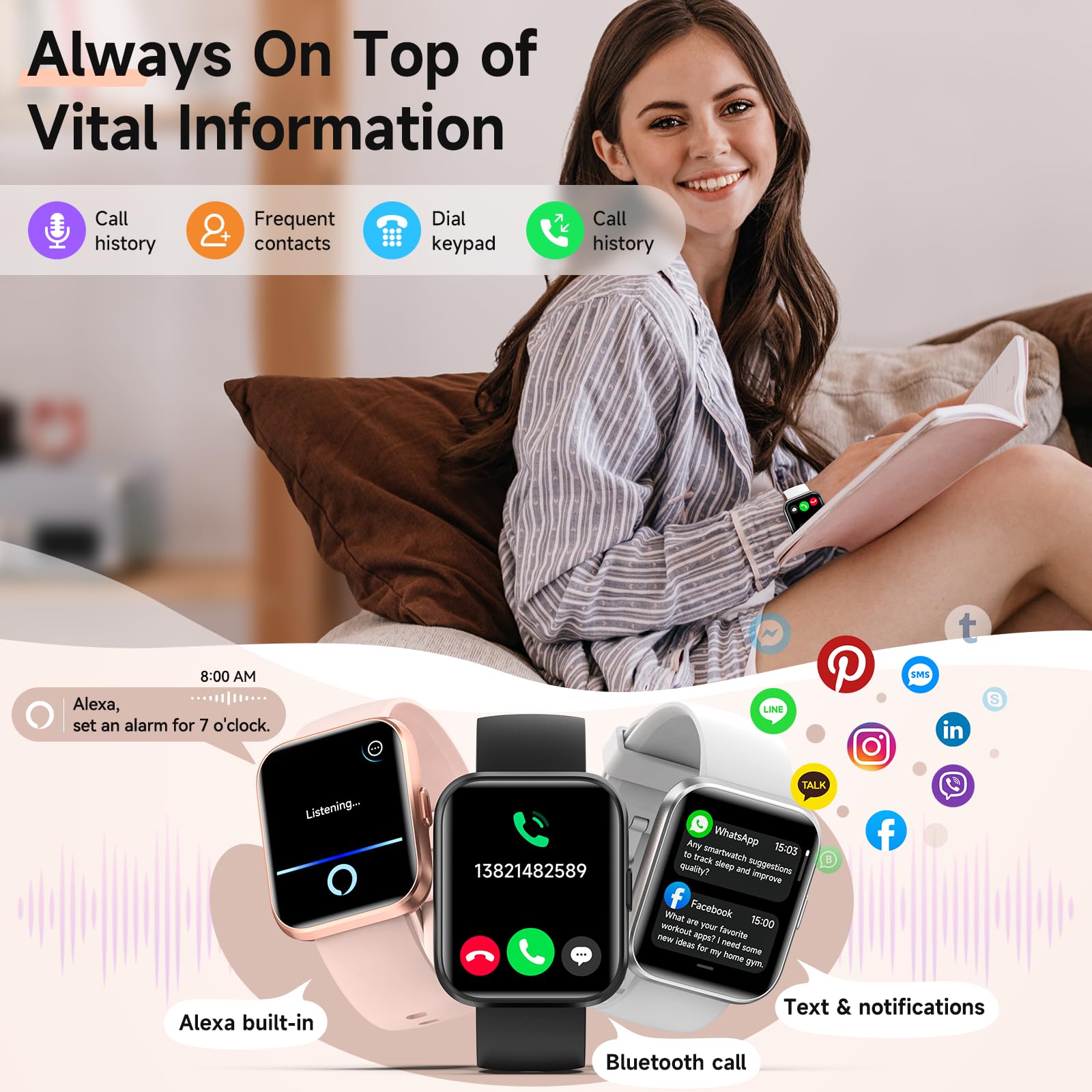 Women's 1.8-Inch Smartwatch Fitness Tracker with Alexa