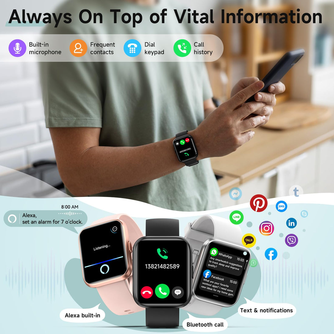 Women's 1.8-Inch Smartwatch Fitness Tracker with Alexa