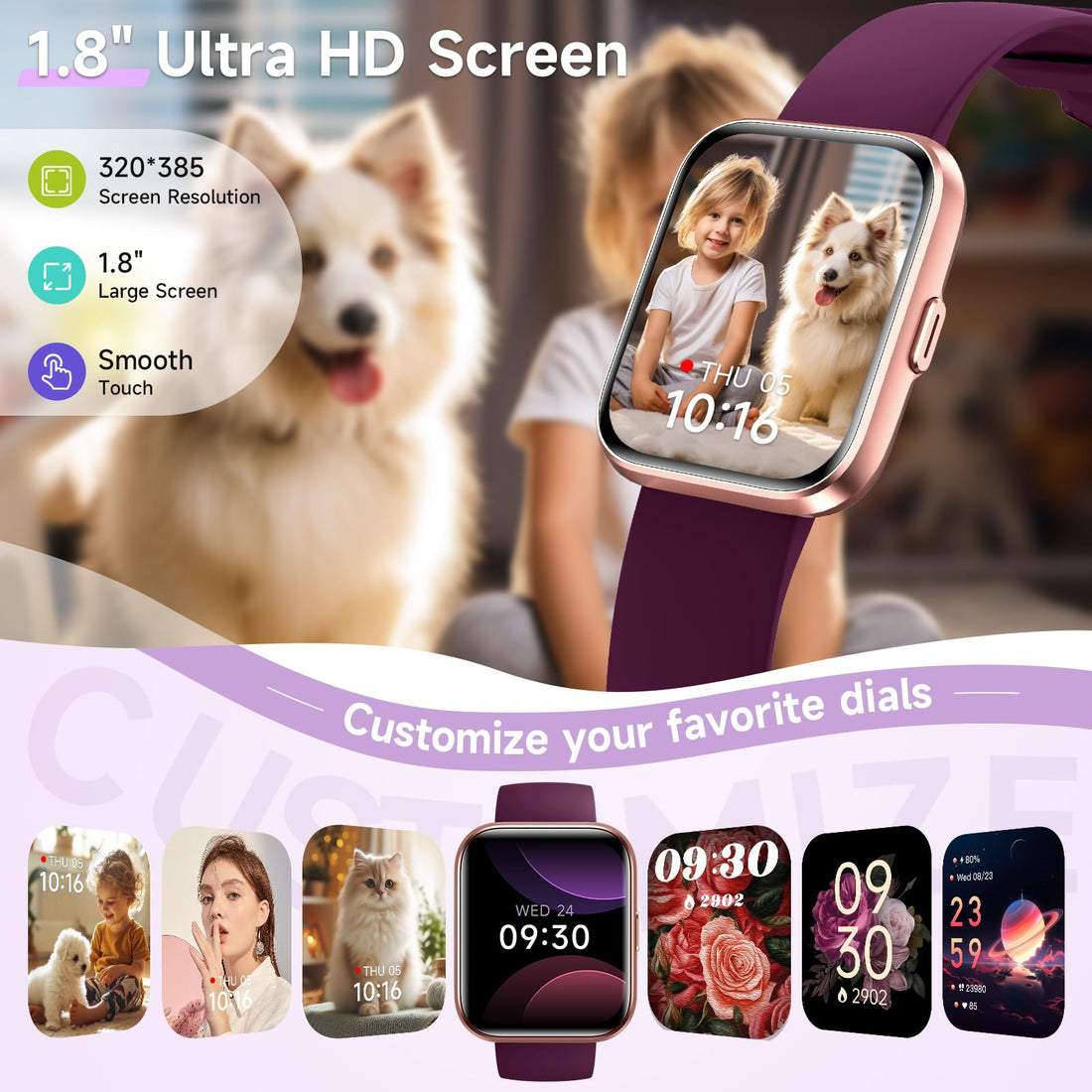 Women's 1.8-Inch Smartwatch Fitness Tracker with Alexa