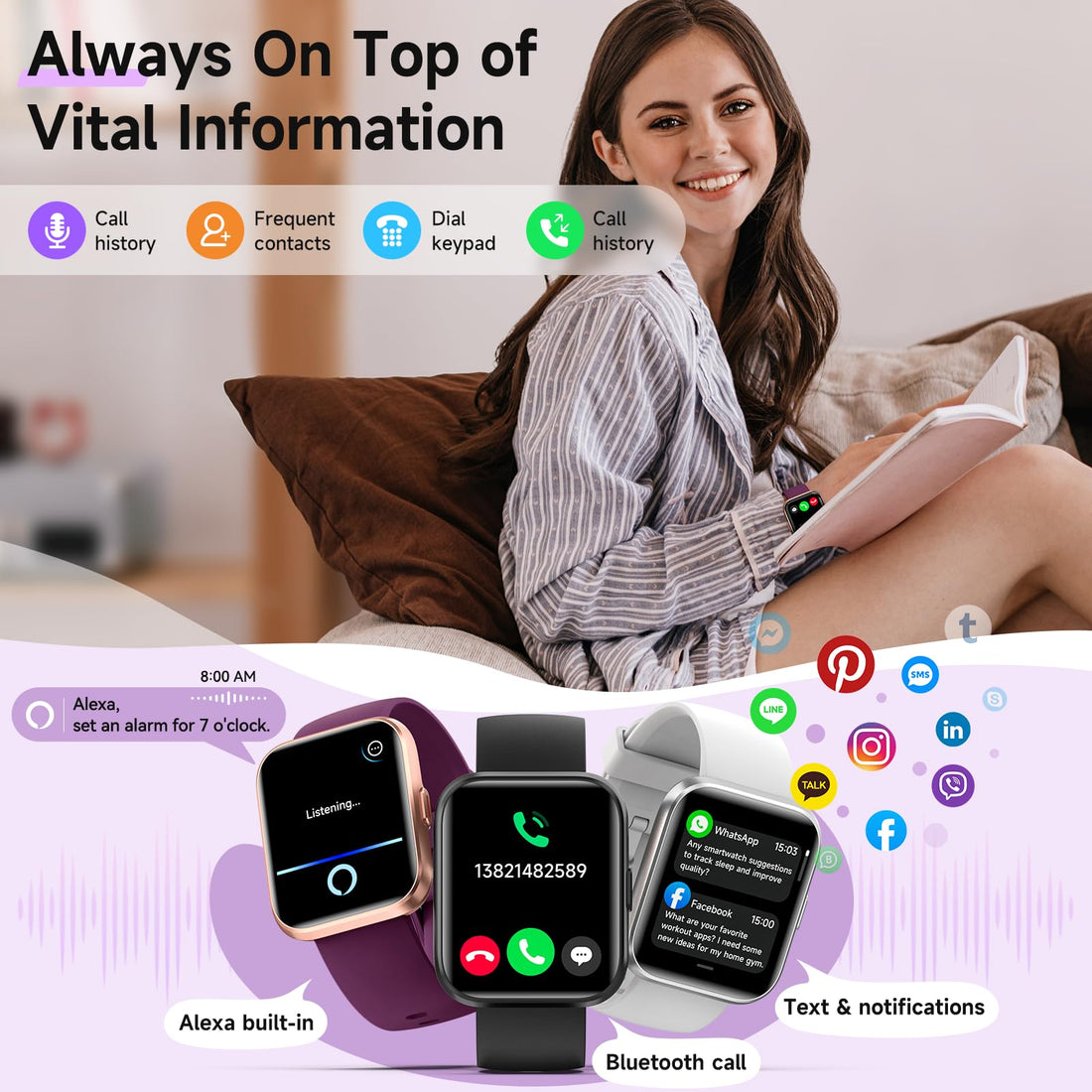 Women's 1.8-Inch Smartwatch Fitness Tracker with Alexa