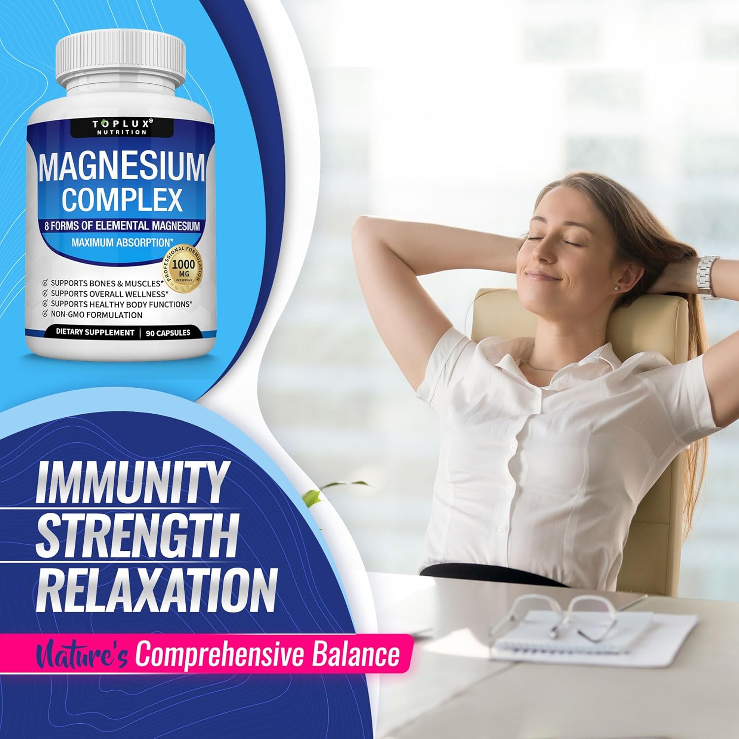 Magnesium Complex 8-Form Supplement 1000mg 90 Capsules