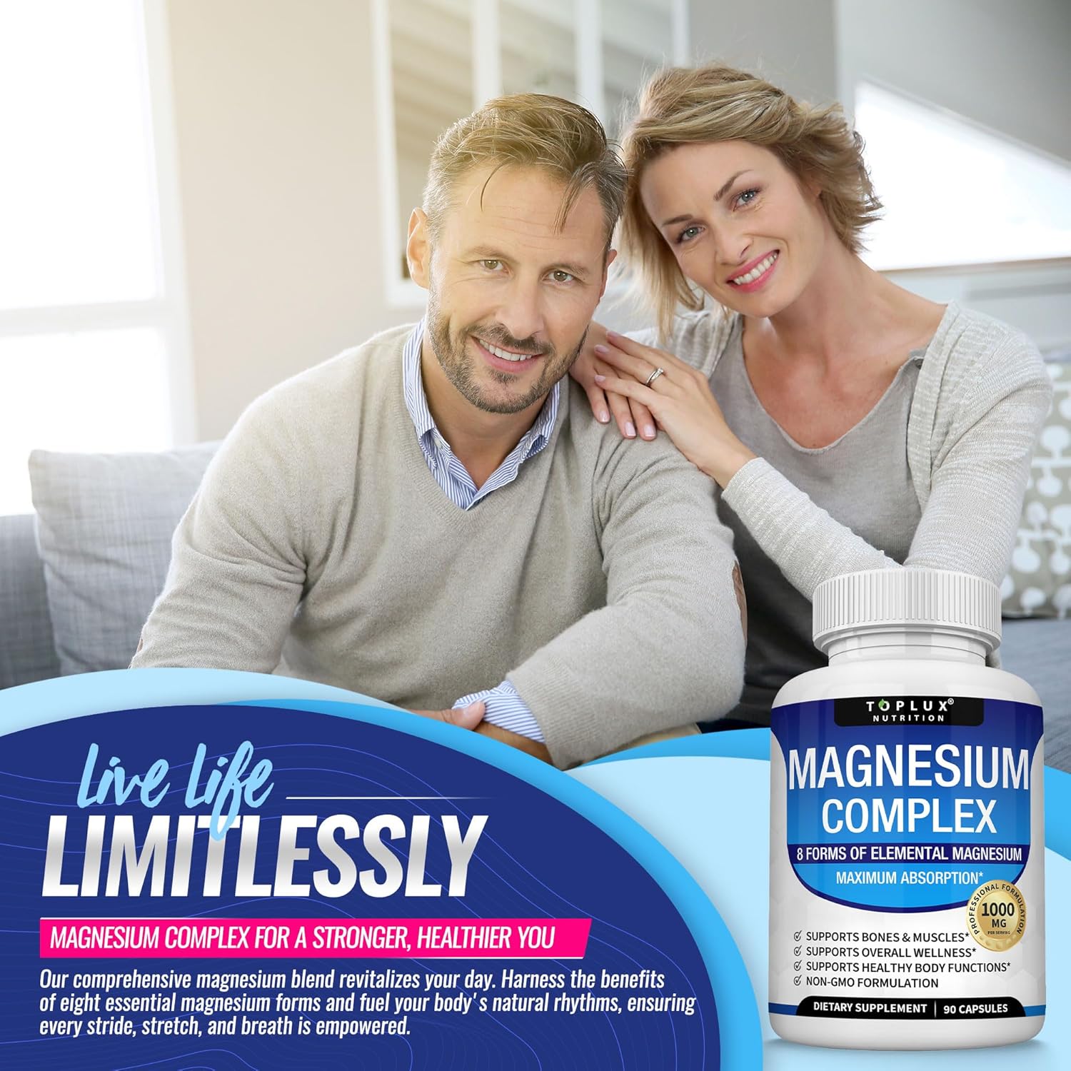 Magnesium Complex 8-Form Supplement 1000mg 90 Capsules