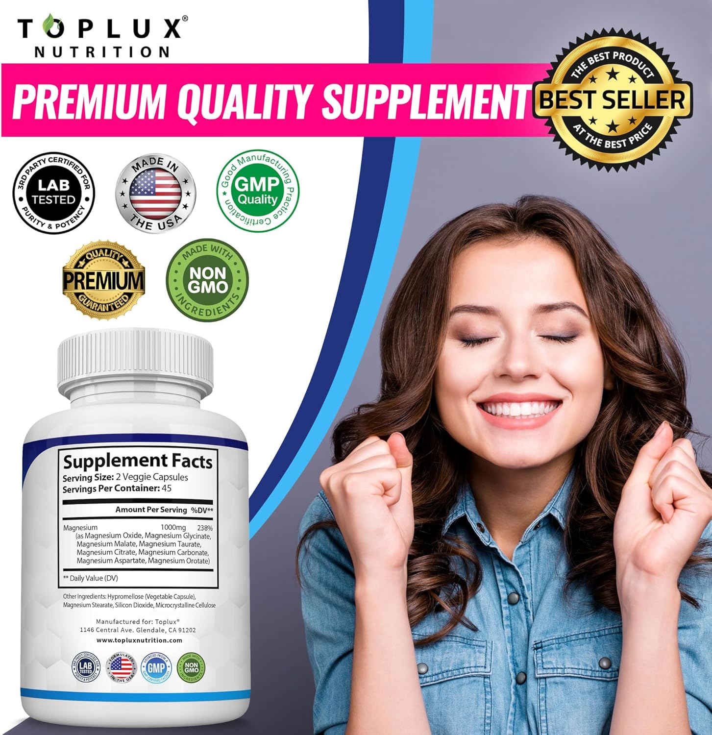 Magnesium Complex 8-Form Supplement 1000mg 90 Capsules