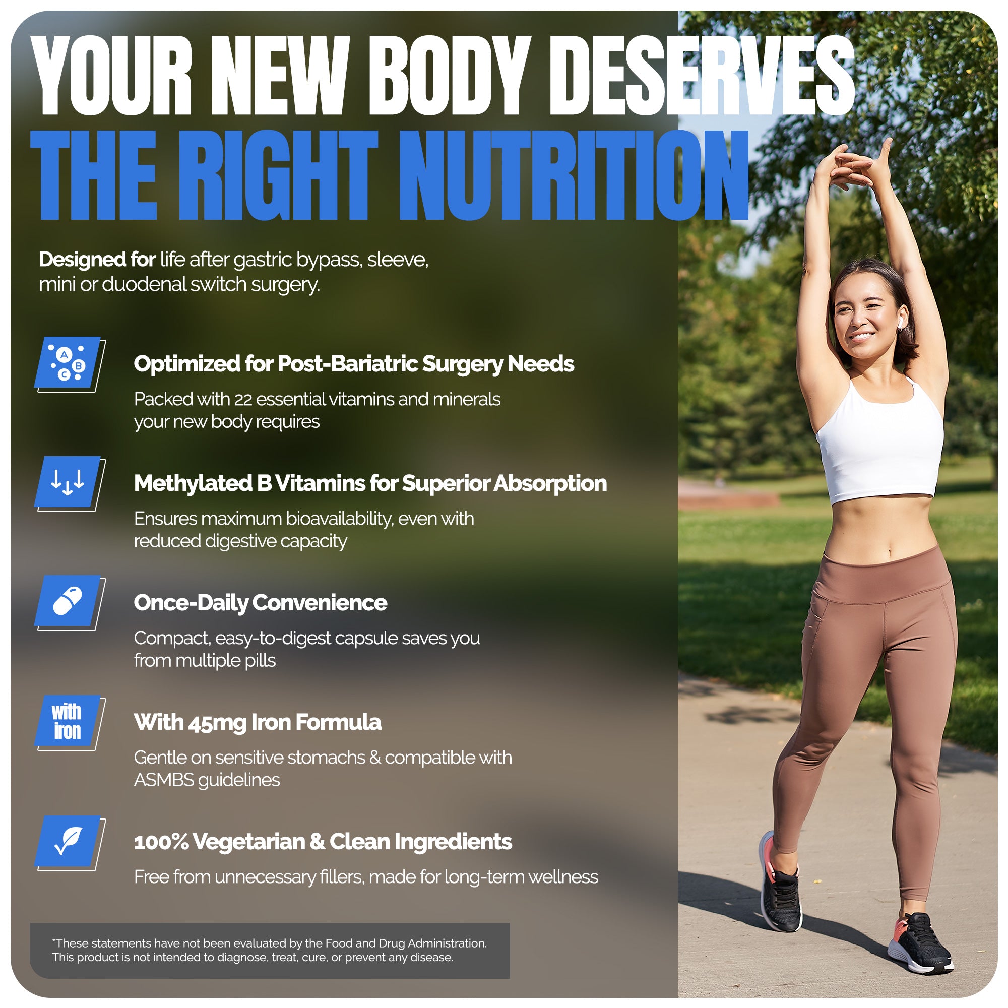 Methylated Bariatric Multivitamin with 45mg Iron Daily