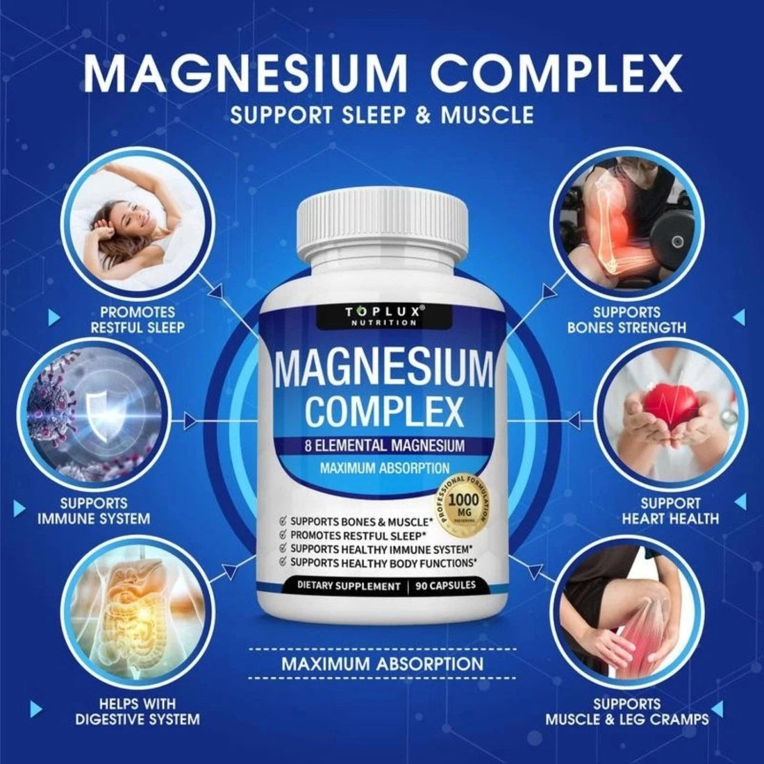 Magnesium Complex 8-Form Supplement 1000mg 90 Capsules